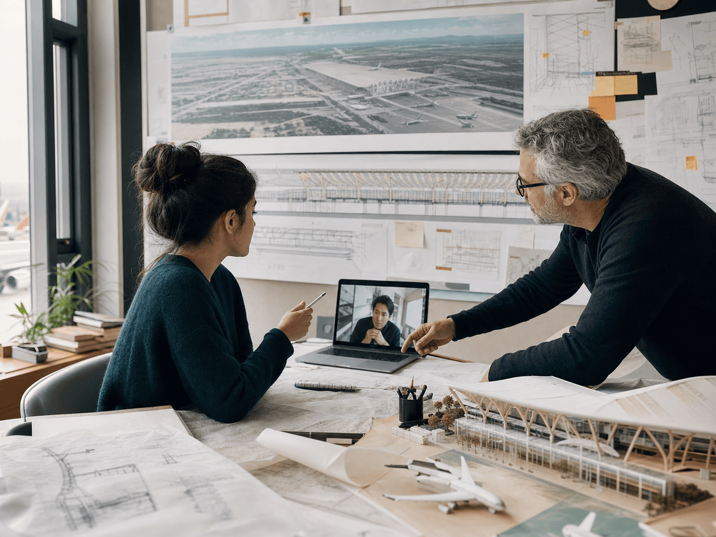 Young architect receiving mentorship during an international mobility design review